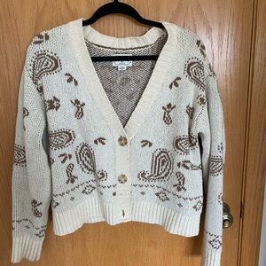 American Eagle Outfitters Cream & Brown Paisley Knit Cardigan